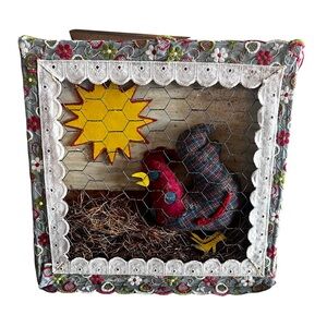 Vintage Chicken Hen Fabric Wire Wall Art Funny Silly Farmhouse Country Decor